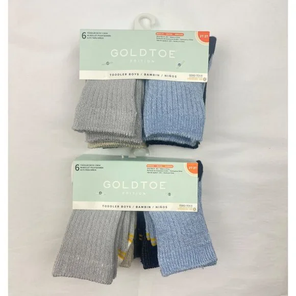 2-GOLDTOE Toddler Crew Boy 6-pack Socks 2T-3T - Picture 1 of 8